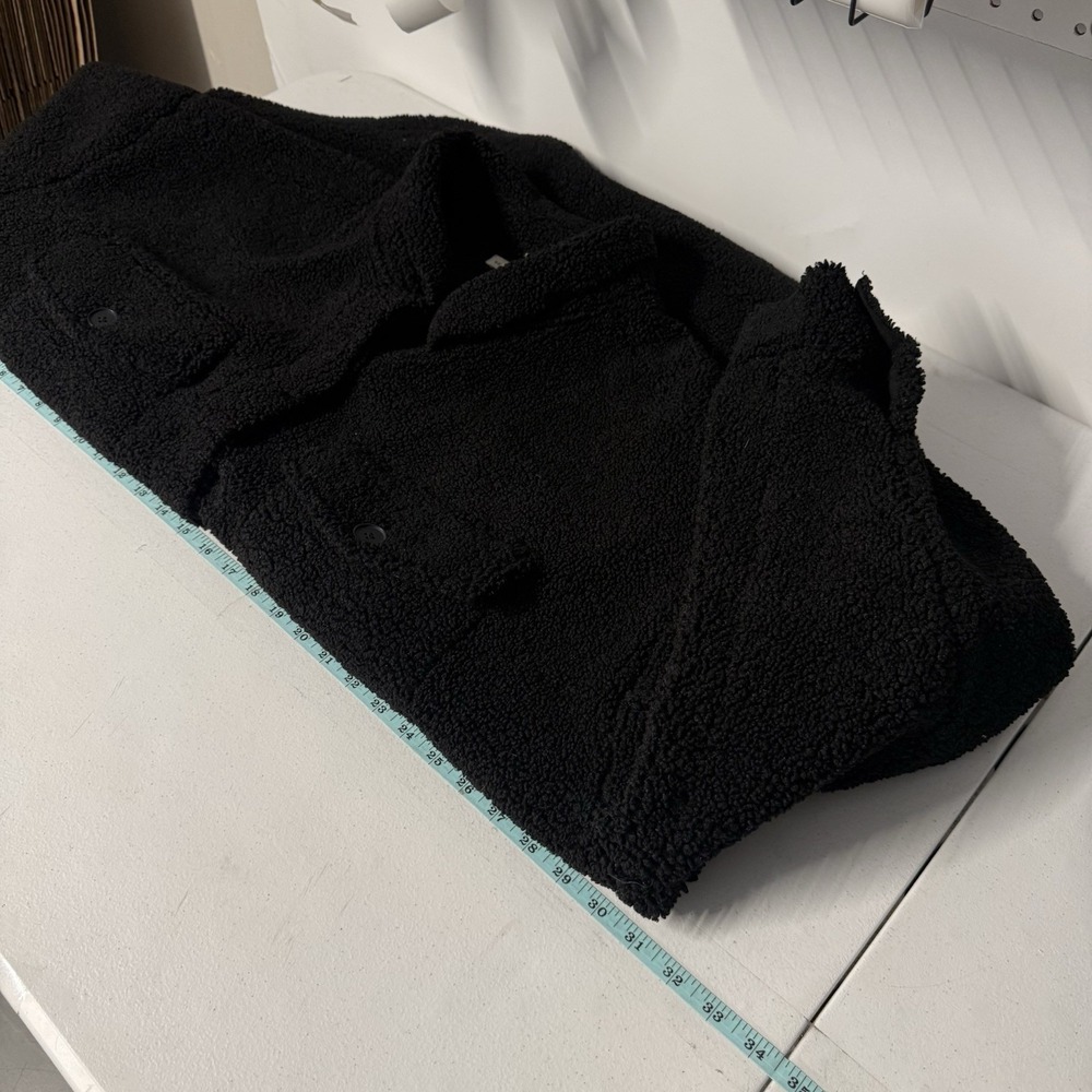 Good American Sherpa Shacket Jacket Midnight Black size 5/6 Faux Leather - Picture 2 of 13